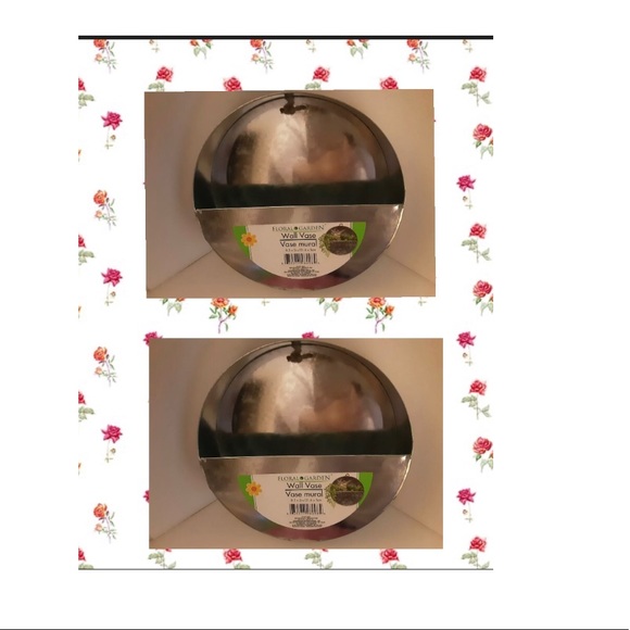 New Two Pack Floral DIY Garden Metal Hanging Wall Vases 8.5” - Picture 4 of 16